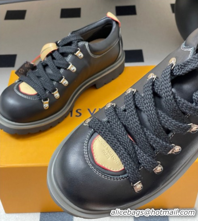 Luxury Cheap Louis Vuitton LV Remix Derby Lace-Ups Shoes 5cm in Plain Leather Black 2025 1AIJ63 0829060