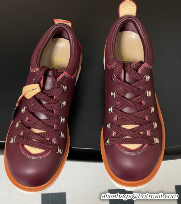 Hot Style Louis Vuitton LV Remix Derby Lace-Ups Shoes 5cm in Plain Leather Burgundy 1AIJ63 0829065
