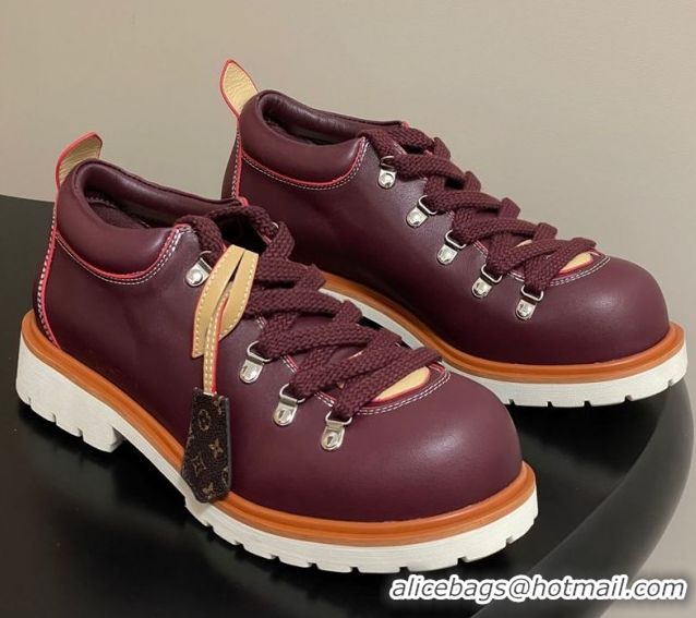 Hot Style Louis Vuitton LV Remix Derby Lace-Ups Shoes 5cm in Plain Leather Burgundy 1AIJ63 0829065