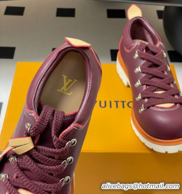 Hot Style Louis Vuitton LV Remix Derby Lace-Ups Shoes 5cm in Plain Leather Burgundy 1AIJ63 0829065
