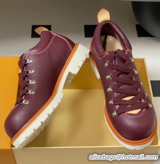 Hot Style Louis Vuitton LV Remix Derby Lace-Ups Shoes 5cm in Plain Leather Burgundy 1AIJ63 0829065