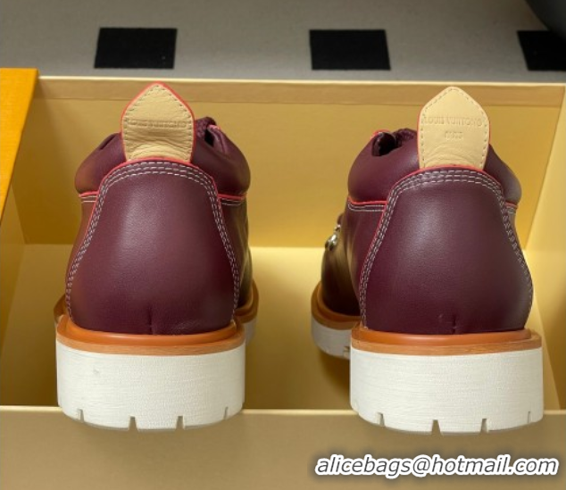 Hot Style Louis Vuitton LV Remix Derby Lace-Ups Shoes 5cm in Plain Leather Burgundy 1AIJ63 0829065