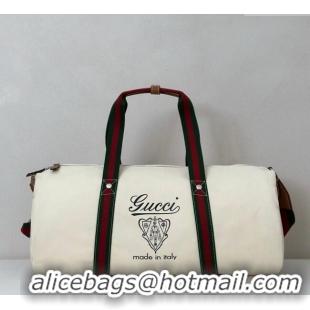 Luxury Discount Gucci Mens Large printed canvas duffle bag 816866 White 2025