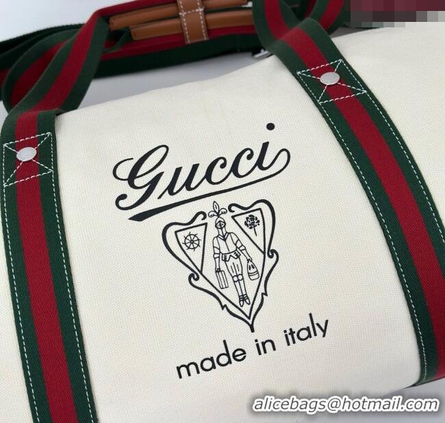 Luxury Discount Gucci Mens Large printed canvas duffle bag 816866 White 2025