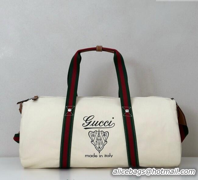 Luxury Discount Gucci Mens Large printed canvas duffle bag 816866 White 2025