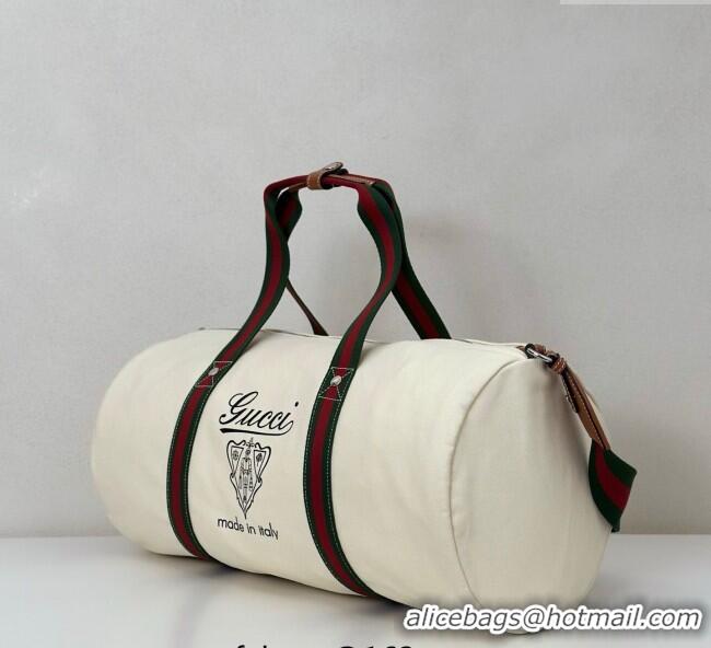 Luxury Discount Gucci Mens Large printed canvas duffle bag 816866 White 2025