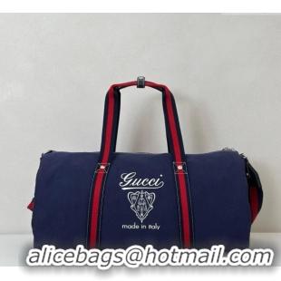 Good Quality Gucci Mens Large printed canvas duffle bag 816866 Dark Blue 2025