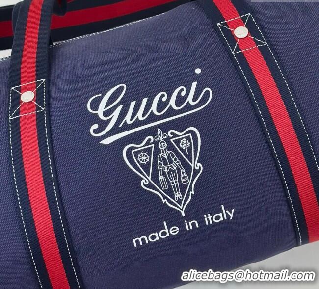 Good Quality Gucci Mens Large printed canvas duffle bag 816866 Dark Blue 2025