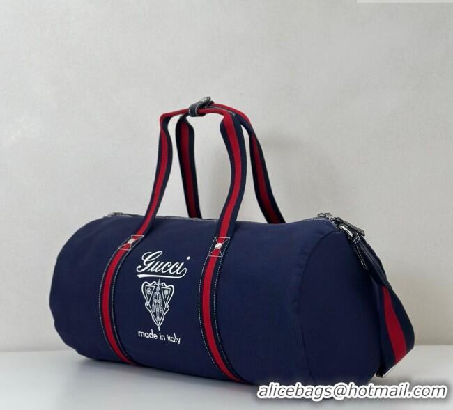 Good Quality Gucci Mens Large printed canvas duffle bag 816866 Dark Blue 2025