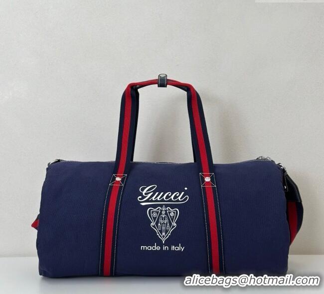 Good Quality Gucci Mens Large printed canvas duffle bag 816866 Dark Blue 2025