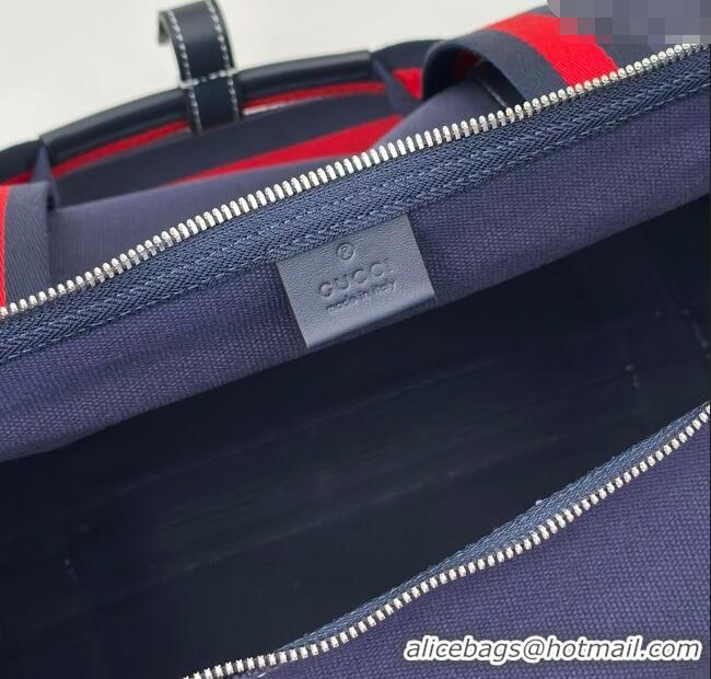 Good Quality Gucci Mens Large printed canvas duffle bag 816866 Dark Blue 2025