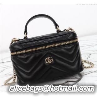 Buy Discount Gucci GG Marmont Mini Vanity Bag in Chevron Leather 837454 Black 2025
