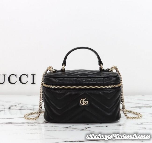 Buy Discount Gucci GG Marmont Mini Vanity Bag in Chevron Leather 837454 Black 2025