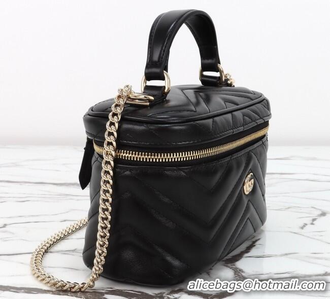 Buy Discount Gucci GG Marmont Mini Vanity Bag in Chevron Leather 837454 Black 2025