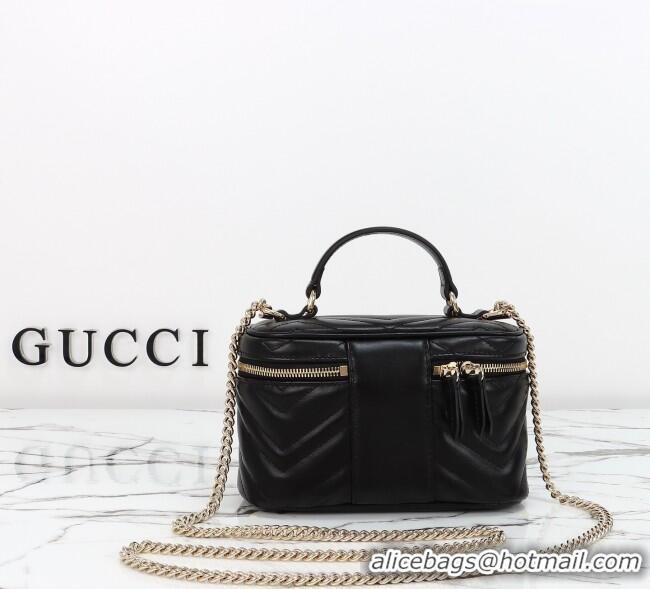 Buy Discount Gucci GG Marmont Mini Vanity Bag in Chevron Leather 837454 Black 2025