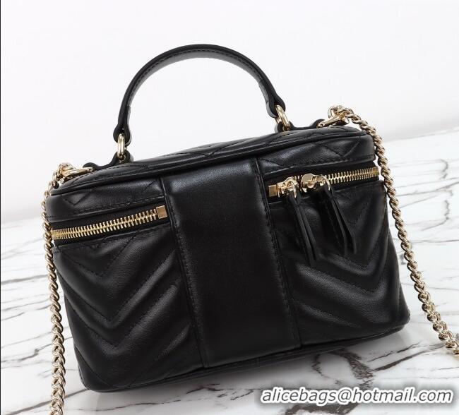 Buy Discount Gucci GG Marmont Mini Vanity Bag in Chevron Leather 837454 Black 2025