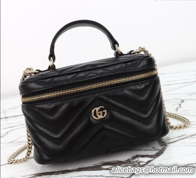 Buy Discount Gucci GG Marmont Mini Vanity Bag in Chevron Leather 837454 Black 2025