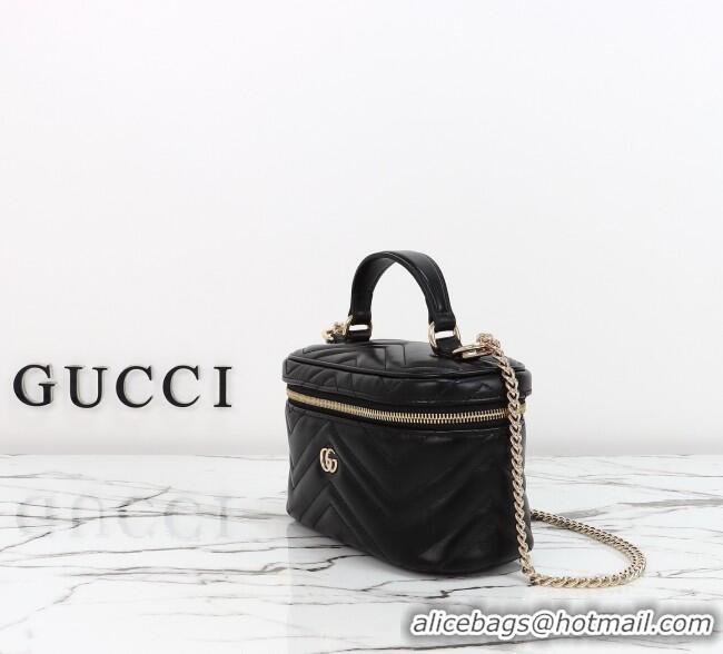 Buy Discount Gucci GG Marmont Mini Vanity Bag in Chevron Leather 837454 Black 2025