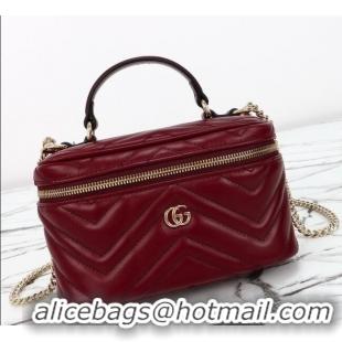 Grade Quality Gucci GG Marmont Mini Vanity Bag in Chevron Leather 837454 Red 2025