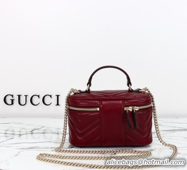 Grade Quality Gucci GG Marmont Mini Vanity Bag in Chevron Leather 837454 Red 2025