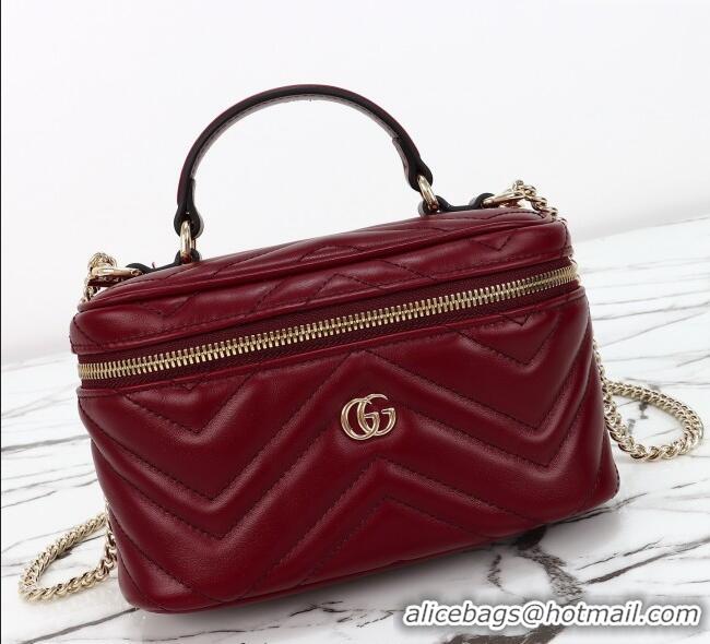 Grade Quality Gucci GG Marmont Mini Vanity Bag in Chevron Leather 837454 Red 2025