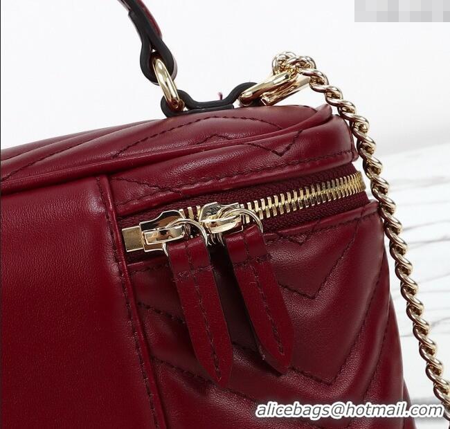 Grade Quality Gucci GG Marmont Mini Vanity Bag in Chevron Leather 837454 Red 2025