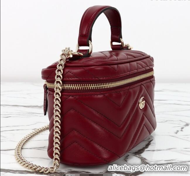 Grade Quality Gucci GG Marmont Mini Vanity Bag in Chevron Leather 837454 Red 2025