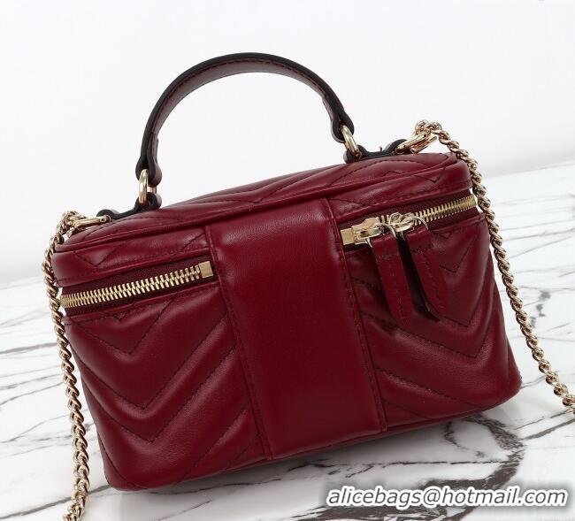 Grade Quality Gucci GG Marmont Mini Vanity Bag in Chevron Leather 837454 Red 2025