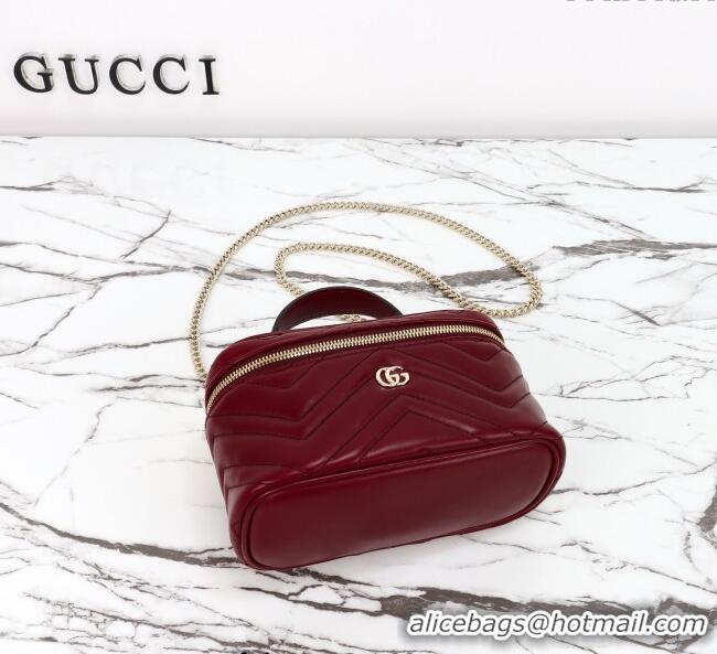 Grade Quality Gucci GG Marmont Mini Vanity Bag in Chevron Leather 837454 Red 2025
