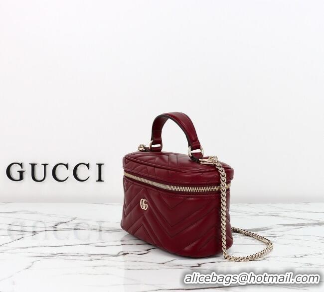 Grade Quality Gucci GG Marmont Mini Vanity Bag in Chevron Leather 837454 Red 2025