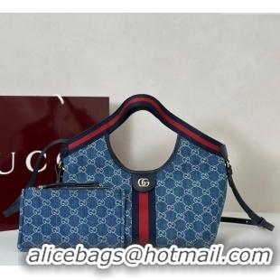 Luxury Discount Gucci Giglio Small Tote Bag in GG Denim 860845 Dark Blue 2025