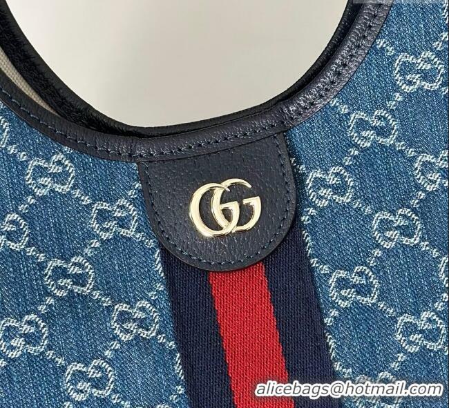 Luxury Discount Gucci Giglio Small Tote Bag in GG Denim 860845 Dark Blue 2025