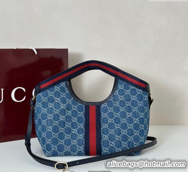 Luxury Discount Gucci Giglio Small Tote Bag in GG Denim 860845 Dark Blue 2025