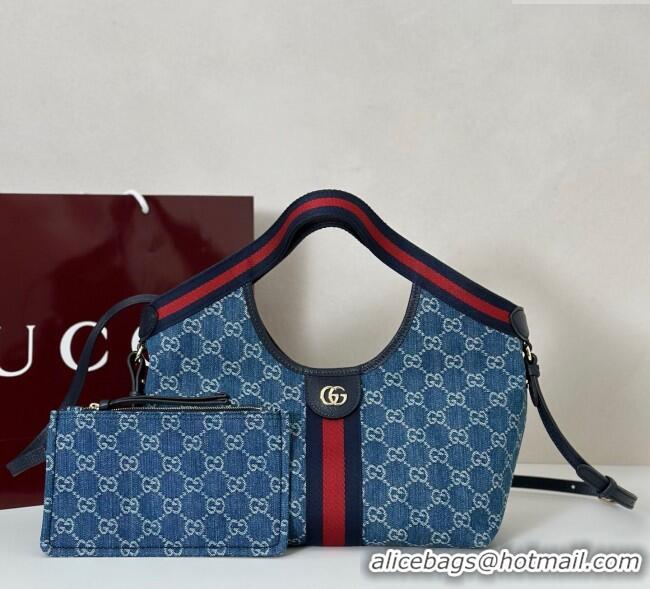 Luxury Discount Gucci Giglio Small Tote Bag in GG Denim 860845 Dark Blue 2025