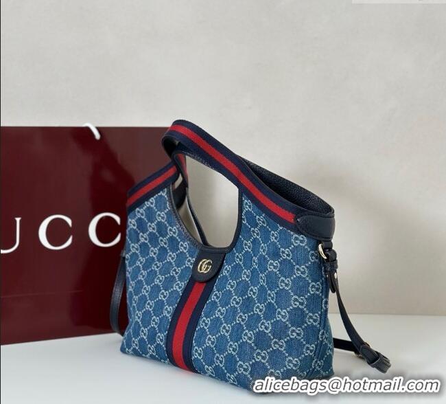 Luxury Discount Gucci Giglio Small Tote Bag in GG Denim 860845 Dark Blue 2025