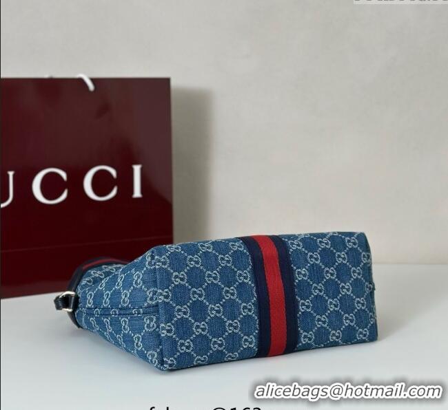 Luxury Discount Gucci Giglio Small Tote Bag in GG Denim 860845 Dark Blue 2025