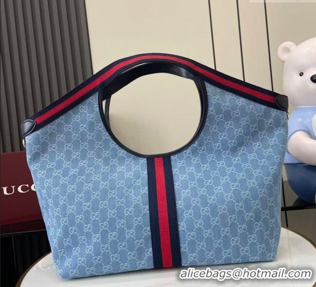 Good Looking Gucci Giglio Large Tote Bag in GG Denim 853971 Light Blue 2025