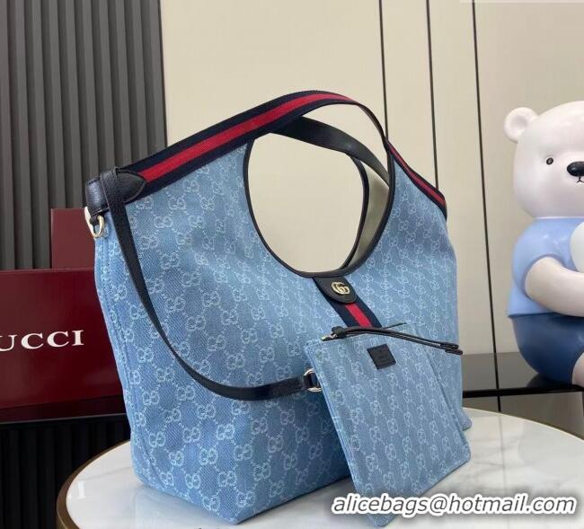 Good Looking Gucci Giglio Large Tote Bag in GG Denim 853971 Light Blue 2025