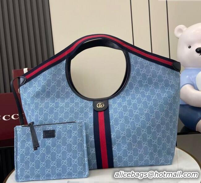 Good Looking Gucci Giglio Large Tote Bag in GG Denim 853971 Light Blue 2025