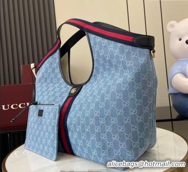 Good Looking Gucci Giglio Large Tote Bag in GG Denim 853971 Light Blue 2025