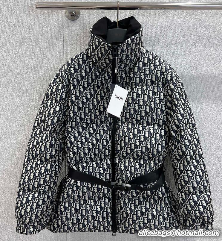 Discount Dior DiorAlps Belted Puffer Jacket Oblique Quilted Technical Taffeta 5803 Blue