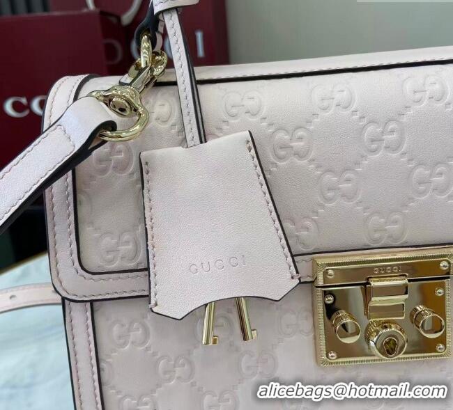 Famous Brand Gucci Padlock GG Leather medium top handle bag 838998 Light Pink 2025