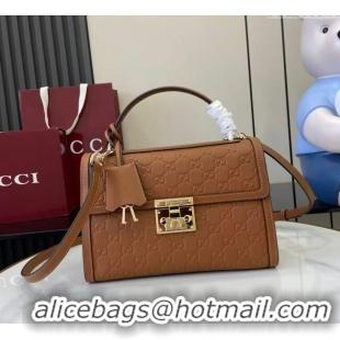 Cheap Gucci Padlock GG Leather medium top handle bag 838998 Brown 2025