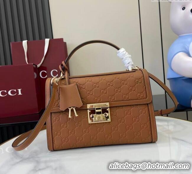 Cheap Gucci Padlock GG Leather medium top handle bag 838998 Brown 2025