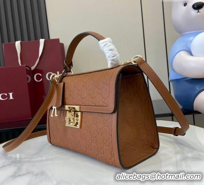 Cheap Gucci Padlock GG Leather medium top handle bag 838998 Brown 2025