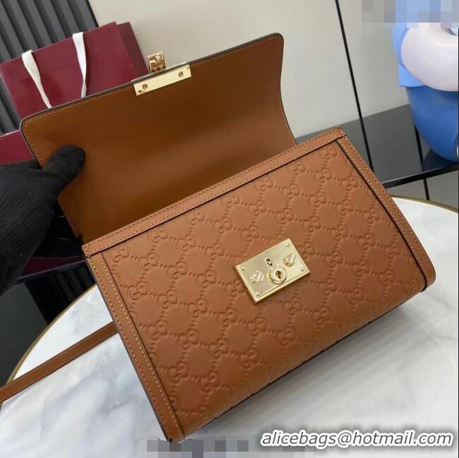 Cheap Gucci Padlock GG Leather medium top handle bag 838998 Brown 2025