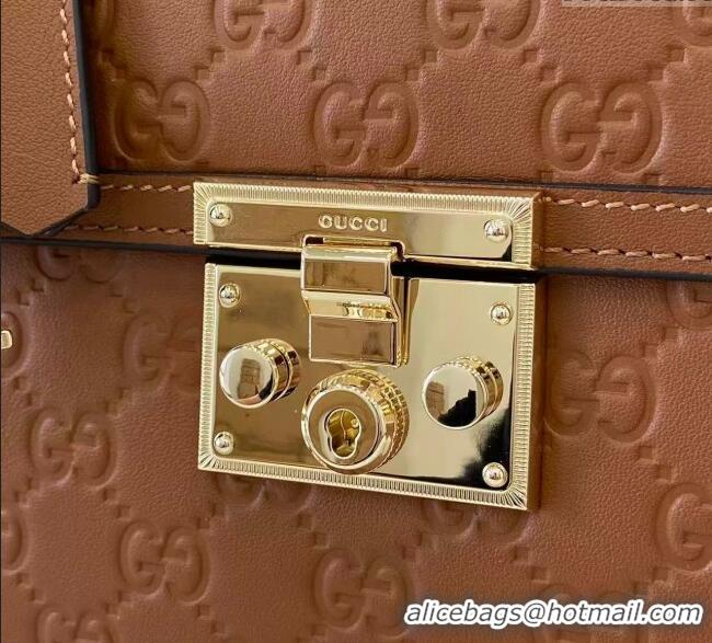 Cheap Gucci Padlock GG Leather medium top handle bag 838998 Brown 2025