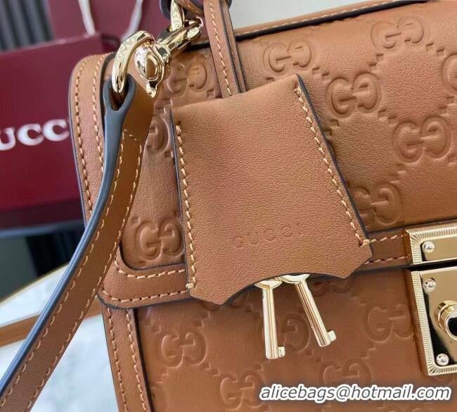 Cheap Gucci Padlock GG Leather medium top handle bag 838998 Brown 2025