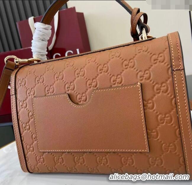 Cheap Gucci Padlock GG Leather medium top handle bag 838998 Brown 2025