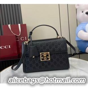 Inexpensive Gucci Padlock GG Leather medium top handle bag 838998 Black 2025